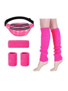 D EXCEED 1/2/4/5件套80年代女士运动套装，包括荧光腿套、头带、腕带、半透明纯色连裤袜和腰包，80年代瑜伽跑步配饰，80年代主题派对及户外运动装备 - 彩色 - 查看 26