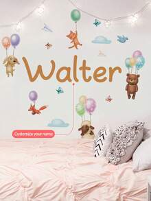 1pc 30 * 120cm (11.81 * 47.24in) Cartoon Animal Wall Sticker, Balloon Rabbit Bear Dog Wall Decal, Customized Text Wall Sticker, Teddy Bear On The Moon, Cartoon Clouds & Stars Painting, Self-Adhesive PVC Removable Decoration For Home, Bedroom, Study, Living Room, School Classroom Corridor, Girls/Boys Room, Kids Room, Nursery Back To School - Multicolor - View 8