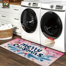 1 pieza/2 piezas Alfombra antideslizante para baño con estampado navideño, material de cachemir sintético, decoración esponjosa adecuada para baños, entradas, cocinas y decoraciones festivas, lavable a máquina, idea de regalo