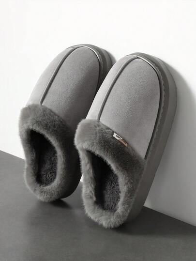 الكورية موحد اللون اللون مانعة الانزلاق سميكة الوحدة نعل فرو، وحيد الجنس بسيطة فرو بطانة الانزلاق على الأحذية القصيرة، داخلي خارجي دافئ بطانة مغلقة أصابع القدم بوت المنزل للشتاء