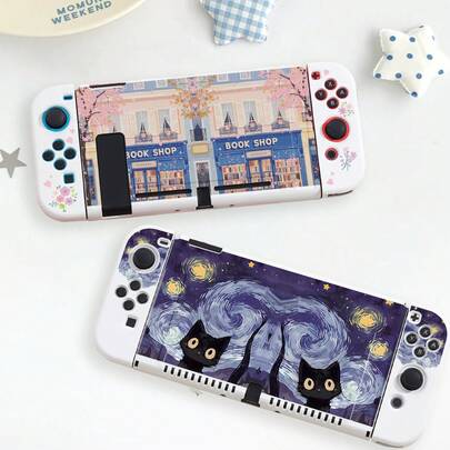 1 件适用于 Switch 的卡通樱花和星空主题保护壳，兼容 Switch OLED / Switch / Switch2 外壳保护套配件柔软 TPU，无需拆卸，防摔防尘，多种颜色可选，是 Switch 游戏玩家的理想礼物，卡通风格 Switch 保护壳