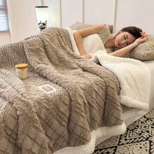 Double-Layer Plush Rabbit Fur Blanket - Extra Thick & Warm Twill Weave, Perfect For Home And Travel Use - Grey - View 7