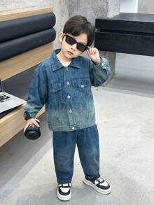 Set 2 buc. jachetă lejeră din denim și blugi pentru băieți, potrivită pentru sport, școală, ținute în aer liber, toamnă