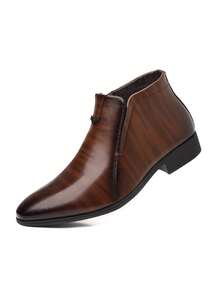 Men's Pointed Toe Fashion Boots, Striped Embossed Side Zipper Short Boots, Solid Color Business Western Style Elastic (Pull Tab) Side Zipper, Office Wear, All Season Fashion