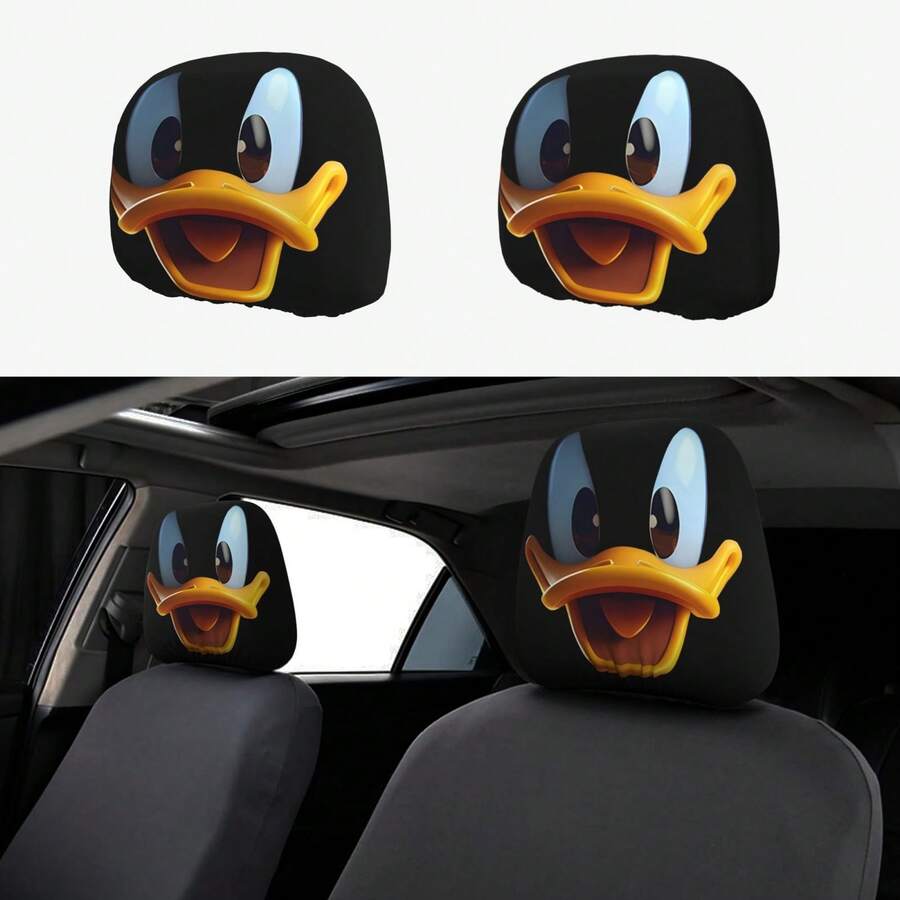 2pcs Personalized Car Headrest Covers, Double-Sided Printed - Fits All Models, No Filling Design, Easy Installation - Funny Car Interior Decor For Male/Female Drivers/Passengers - Durable Fabric Car Seat Headrest Protectors - Multicolor - View 1