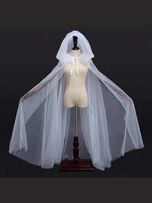 1PCS Black And White Bridal Shawl, Witch And Vampire Character Costume Velvet Cape, Halloween Double-Layer Cloak, Game Horror Party Costume Props, Christmas And Carnival Festival Costumes - trắng - Xem 6
