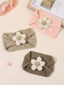 3pcs Baby Flower Headbands Brown Khaki Baby Girls Elastic Nylon Headbands Soft Hairbands For Newborn Infant Toddler Kids Pink Stretchy Hair Bands Fall Winter Daily Head Wrap Kids Baby Hair Accessories