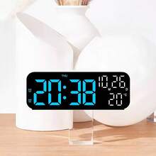 Modern Digital Wall Clock With Remote, Auto Dimming Large LED Screen For 24/7 Easy Viewing, Displays Indoor Temperature Date And Time, Perfect Home Office Gift - Black - View 4