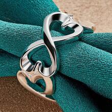 Anillo con forma de corazón de plata de ley 925, joyería de moda para mujer, para boda y fiesta - Plateado - Ver 4