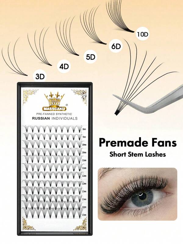 مجموعة رموش مسبقة التجهيز من ماسكاكو ب- 12 خط، بطول قصير، بتقنية 3D و4D و5D و6D و10D، بطول 8-15 ملم، بلمسة ناعمة كريشة، بتقنية الحجم الروسي الفردي، سهلة الاختيار، باللون الأسود الماط الكثيف والخفيف والناعم والواسع