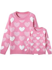 Mommy And Me Family Matching Sweaters Christmas/New Year/Valentine's Day Outfit Long Sleeve Crew Neck Cable Knit Sweaters MamaMini Pullover Jumpers Tops - 粉色 - 查看 9