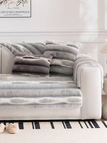 1pc Rabbit Fur Sofa Cushion Cover, Tie-Dye Striped, Thick & Warm For Winter, Anti-Slip & Anti-Scratch Sofa Protector, Ins Style