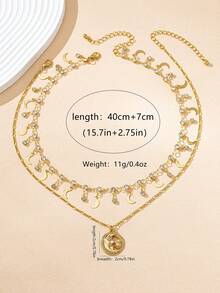 2 件时尚高端重饰月亮和钻石吊坠项链，适合女性日常、派对、情人节、母亲节装扮、礼物、分层佩戴 - 金黃色 - 查看 5