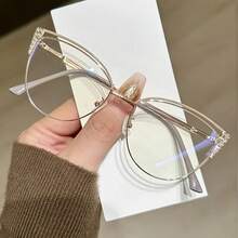 Women's Blue Light Blocking Glasses - Anti-Computer And Phone Screen Eye Protection, Tortoiseshell Brown/Transparent/Purple Lenses Available, Round/Pilot/Rectangle Frames, Non-Prescription Daily Glasses, Fashion Cat Eye Design With Metal Inlay Decoration, Tortoiseshell Brown And Transparent Gradient Color, Full Frame Irregular Frame, Suitable For Blue Light Filtering From Digital Screens - 粉紅色的 - 查看 5