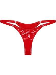 Womens  Metallic Micro Thongs Underwear Latex Panties Low Rise G-String Briefs Clubwear Sexy Low Rise Micro Back G-String Thongs T-Back Tiny Panties - 紅色 - 查看 2