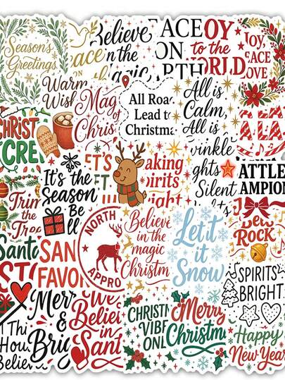 50 PIEZAS Pegatinas decorativas con temas navideños y de Año Nuevo - Calcomanías decorativas para teléfonos, portátiles, botellas de agua, monopatines | Regalo DIY para vacaciones