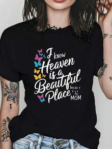 Heavenly Tribute To Mom Pure Cotton Ladies T-Shirt Comfortable Fit - Black - View 6