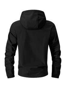 New Men's Plus Size Outdoor Casual Hooded Jacket, Spring/Autumn - Black - View 2