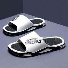 Fashion Men's Sports Slippers - Athletic Sandals With Non-Slip Soles -  Men's Letter Design Slippers - Ideal Choice For Spring/Summer Beaches - 黑與白 - 查看 2