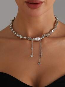 1PC "Elegant Asymmetrical Faux Pearl Beads Necklace For Women Vintage Party Wedding Tassels Choker Fashion Jewelry Accessories Gift " - Necklace - View 7