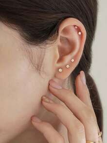 DAILI 2 Pairs 18K Gold Plated Solid Tiny Cubic Zirconia Stud Earrings, 2mm 3mm 4mm Flat Back Stud Earrings Cartilage Earring Helix Piercing Jewelry Earlobe Piercing Jewelry Gift For Women Girls - Yellow Gold - View 4