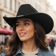 Rhinestone Western Cowgirl Hats Fashionable Wide Brim Party Fedora Caps For Women And Men - 黑色 - 查看 5