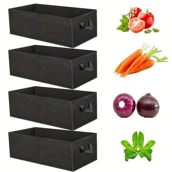 4 paquetes de bolsas de cultivo, macetas cuadradas de tela no tejida reforzada de 6/10 galones para camas de jardín elevadas, macetas rectangulares negras de tela gruesa para camas de jardín elevadas para verduras, patatas y cebollas, macetas de tela transpirable duradera para cultivo en interiores y exteriores