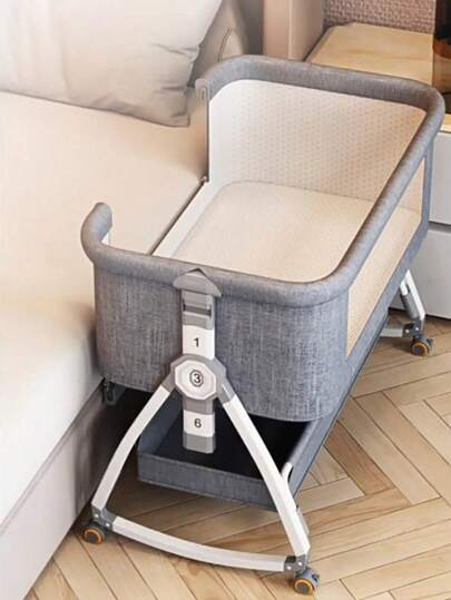 Juego de 3 piezas Cuna de bebé con mesa cambiadora ajustable en altura, cuna de bebé, cuna para recién nacidos, colchón adecuado para bebés de 0 a 6 meses, gran capacidad de almacenamiento con cesta móvil para la cama