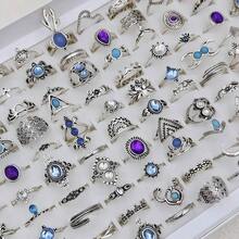 20枚/套 复古优雅波西米亚风人造石戒指，休闲派对礼物，男女日常珠宝配饰 - 20個藍紫水鑽綠松石戒指 - 查看 6