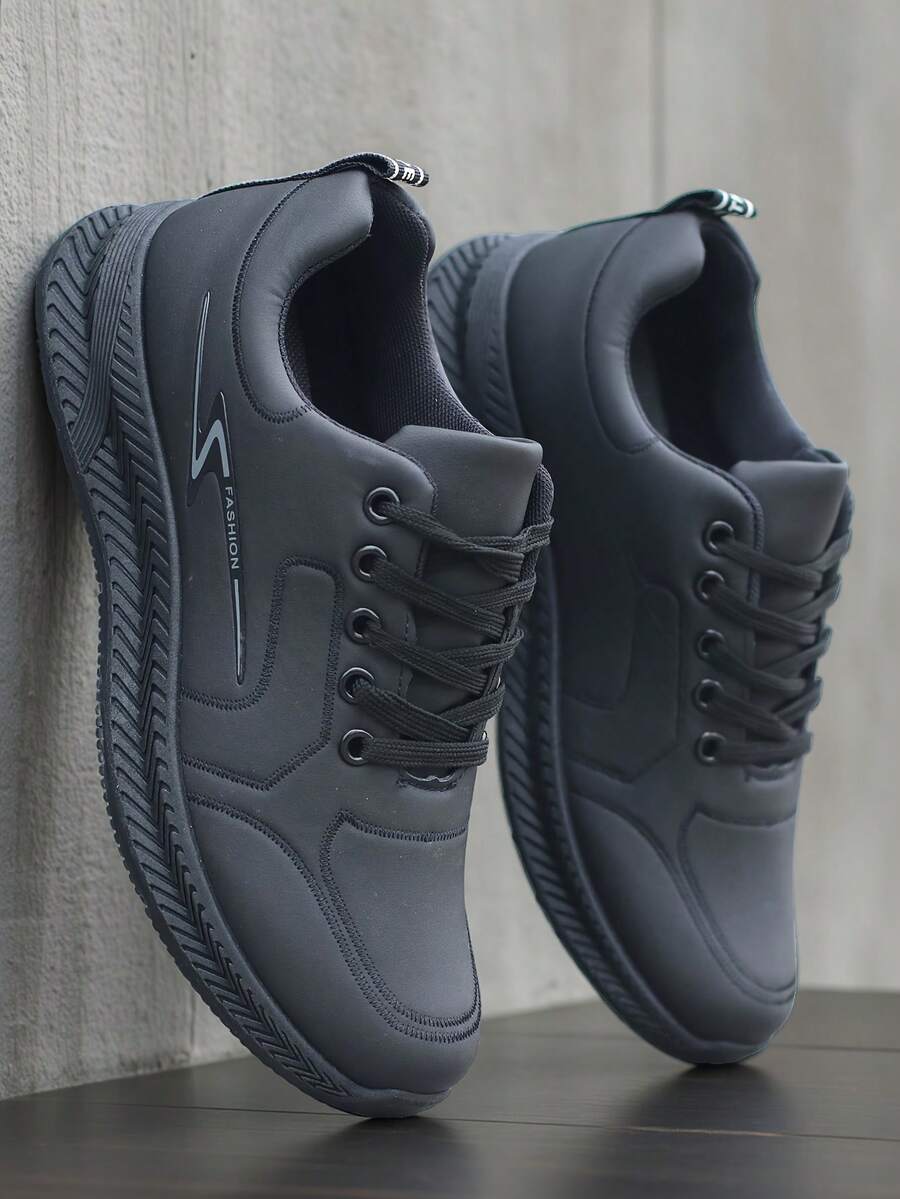 Men's Autumn/Winter 2025 New Sports Shoes, PU Upper, Anti-Slip & Durable, Casual Sneakers, Black, & Versatile, Running Shoes, Soft Sole, Travel Shoes - Black - View 1