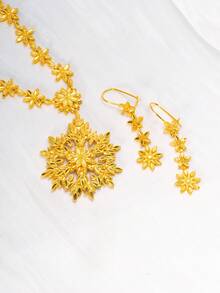 3pcs/Set 24K Gold Dubai Style Jewelry Set, Women Necklace And Earrings, Gold Alternative, Gold Jewelry Set, Saudi Arabia Fashion Accessories