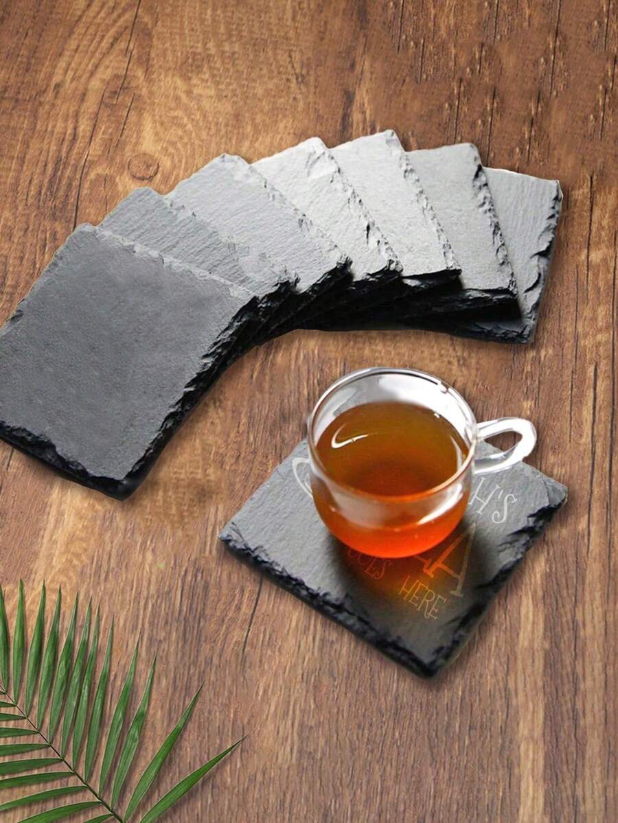 1 Piece Natural Slate Stone Coaster, Tea Coffee Gin Beer Wine Whiskey Gift, Unique Ideal Gift For Him, Her, Boyfriend, Girlfriend, Dad, Mom, Family, Friends, Suitable For Anniversary, Valentine's Day, Mother's Day, Birthday, Holiday Party, Father's Day, Graduation Ceremony, Wedding, Couple Gift, Wedding, Christmas, Gift, Party Favor, Room Decor, Bedroom Decor, Living Room Decor, Art, Home Decor, Fall Decor, Christmas Decor, Christmas - Multicolor - View 1