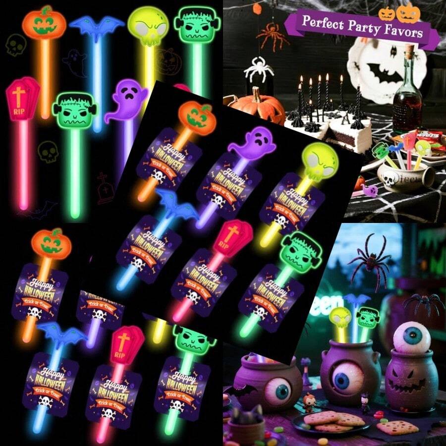 24 Pack Halloween Party Favors Glow Sticks Bulk For 4 Inch Glow In The Dark Halloween Goodie Bags Stufffers Classroom Trick-Or-Treat Favors Supplies