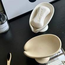 Porta Jabón en Forma de Hoja - Drenaje en S de Madera, Minimalista para Baño, Organizador de Encimera de Cocina - Blanco - Ver 2