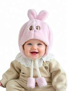 1pc Toddler Plush Ear Ion Hat, Cute Bear/Cat/Rabbit Shape Plush Warm Cap, Baby Boys Girls Autumn Winter Daily Warm Hat