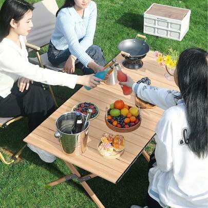 Outdoor Portable Folding Carbon Steel Egg Roll Table, Suitable For Camping, Picnic, Easy To Install