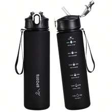 1 Stück 800ml robuste und strapazierfähige Outdoor Sport Lässig Wasserflasche mit Deckel und Strohhalm, Großvolumige Sport Wasserflasche mit Zeit-Volumen Skala, auslaufsichere Gradientenglas Fahrrad Wasserflasche mit Skala - leicht und strapazierfähig, geeignet für Outdoor Sport, Wandern, Fitness und Outdoor Aktivitäten, Klettern, Camping, Radfahren, geeignet als Schulgeschenk, Geburtstagsgeschenk, Halloween, Weihnachtsgeschenk