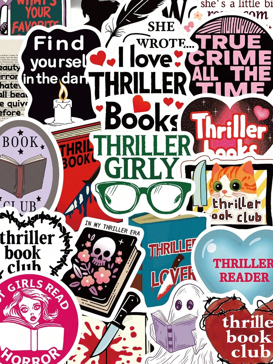 50 pegatinas de libros de terror para maletas, portátiles, álbumes de recortes, diarios, botellas de agua, cascos de guitarra, calcomanías DIY - Multicolor - Ver 1
