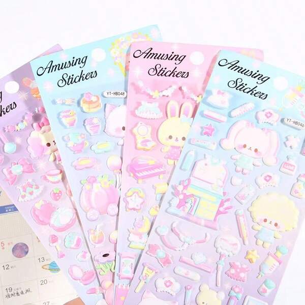 Pegatinas decorativas hechas a mano de perro, gato, oso de dibujos animados y conejo en 3D