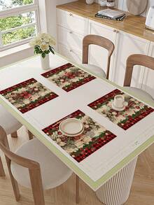 1pc Christmas Poinsettia Table Runner, Christmas Decor Table Runner, Christmas Linen-Like Table Runner, Table Runner, Table Runner, 1pc Table Runner, 4pcs Placemats, 1pc Pillow Cover, 3 Products Available, Seasonal Home Decor Indoor/Outdoor Party Supplies, Winter Home Decor, Christmas Decoration, Christmas Room Decor, Christmas Party Decoration