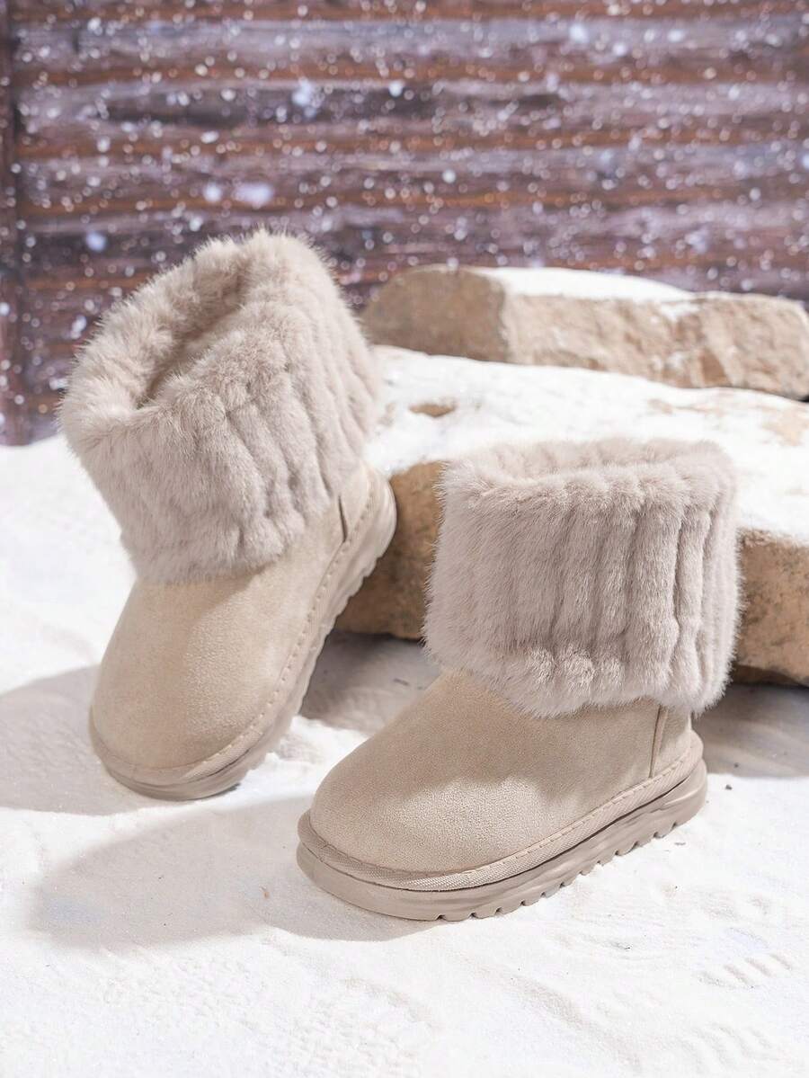 1双儿童保暖内衬耐穿雪地靴，适合冬季户外休闲穿着 - 米色 - 查看 1