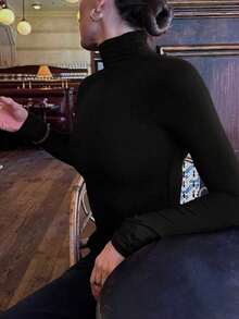 大码基本款简约复古休闲优雅高领双面针织长袖汗衫上衣女式秋季