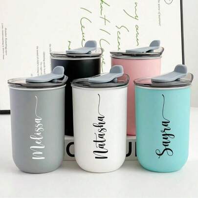 1pc Customized Stainless Steel Travel Mug - Double Wall Insulated Coffee Cup With Personalized Name, Cold Drink Cup | Elegant Matte Finish | Double Wall Insulated, Reusable Coffee Cup, Multifunctional, Decorative, Fashionable, Refined, High Quality, Personalized, Unique, Suitable For Men, Women, Boyfriend, Girlfriend, Father, Mother, Family, Friends, Son, Daughter, Students, Employees, Office, Tea Room, School