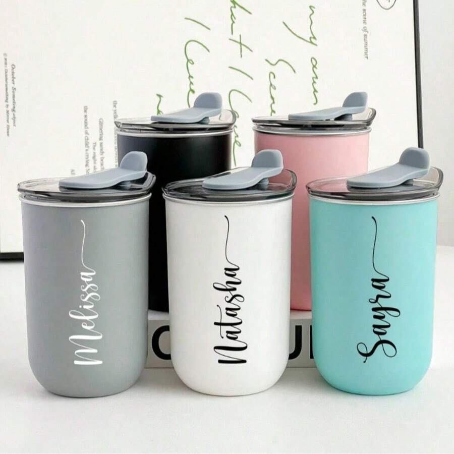 1pc Customized Stainless Steel Travel Mug - Double Wall Insulated Coffee Cup With Personalized Name, Cold Drink Cup | Elegant Matte Finish | Double Wall Insulated, Reusable Coffee Cup, Multifunctional, Decorative, Fashionable, Refined, High Quality, Personalized, Unique, Suitable For Men, Women, Boyfriend, Girlfriend, Father, Mother, Family, Friends, Son, Daughter, Students, Employees, Office, Tea Room, School - Multicolor - View 1