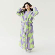 Bathrobe - Fluorescent Green Ripple Print Robe + Purple Pants - View 7