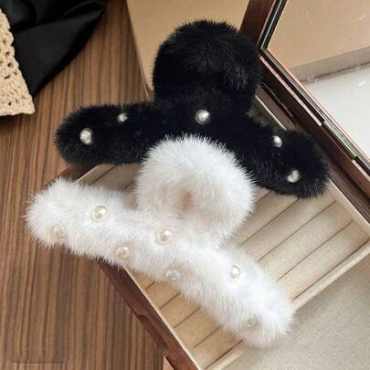 2 piezas Elegantes Clips de Pelo con Perlas Falsas, Garra de Pelo de Moda para Moño para Mujeres, Versátil para Accesorios de Pelo de Otoño/Invierno