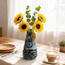 Handpainted Ceramic Classic Oil Painting Series - Vase, Canister, Sugar & Creamer, Coffee Filter Cup, Teapot, Butter Dish, Home & Kitchen Tabletop Decor, Gifts (Starry Sky, Sunflower, Iris)