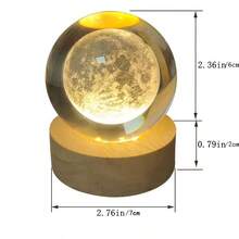 3D Night Light, Crystal Glass Ball Lamp, Moon, Galaxy, Solar System, Jupiter, Ferris Wheel Crystal Ball Night Light With Wooden Base, Bedside Lamp, Valentine's Day Gift, Warm Yellow Crystal Ball Night Light With Galaxy And Planet Pattern, Birthday Gift - Multicolor - View 2