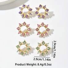 1 par de pendientes de aro minimalistas, pendientes de lujo, pendientes de estilo europeo y americano únicos para mujeres - Morado - Ver 3