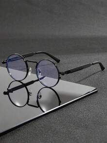 一副男士新款金属圆形蒸汽朋克时尚眼镜，弹簧镜腿设计，送给男朋友的绝佳礼物 - 彩色 - 查看 6